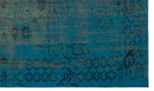 Turquoise  Over Dyed Vintage Rug 4'11'' x 8'2'' ft 150 x 249 cm