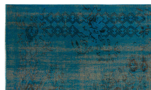 Turquoise  Over Dyed Vintage Rug 4'11'' x 8'2'' ft 150 x 249 cm