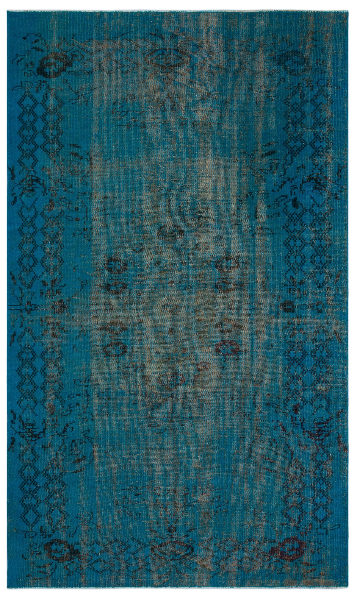 Turquoise  Over Dyed Vintage Rug 4&#39;11&#39;&#39; x 8&#39;2&#39;&#39; ft 150 x 249 cm
