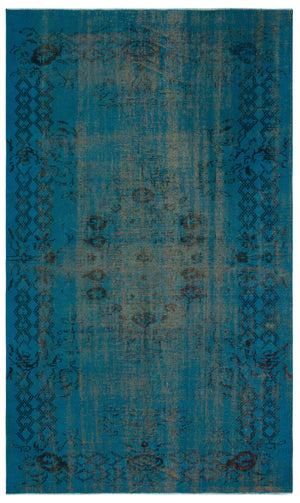 Turquoise  Over Dyed Vintage Rug 4'11'' x 8'2'' ft 150 x 249 cm