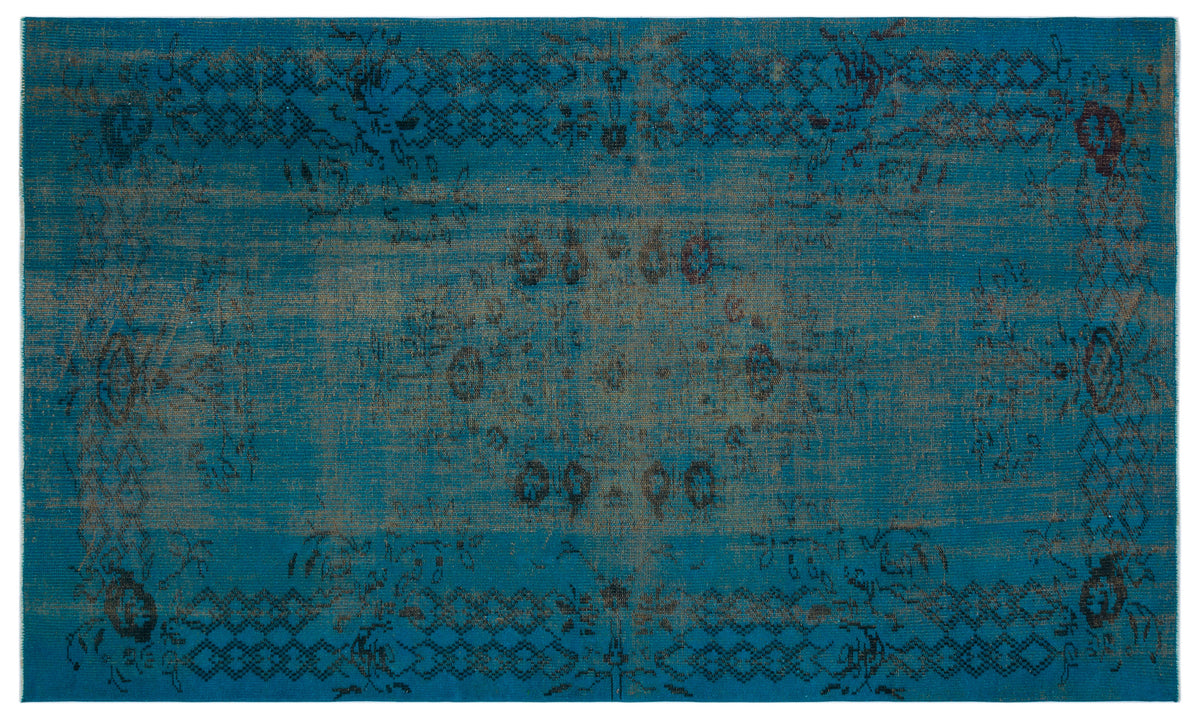 Turquoise  Over Dyed Vintage Rug 4&#39;11&#39;&#39; x 8&#39;2&#39;&#39; ft 150 x 249 cm