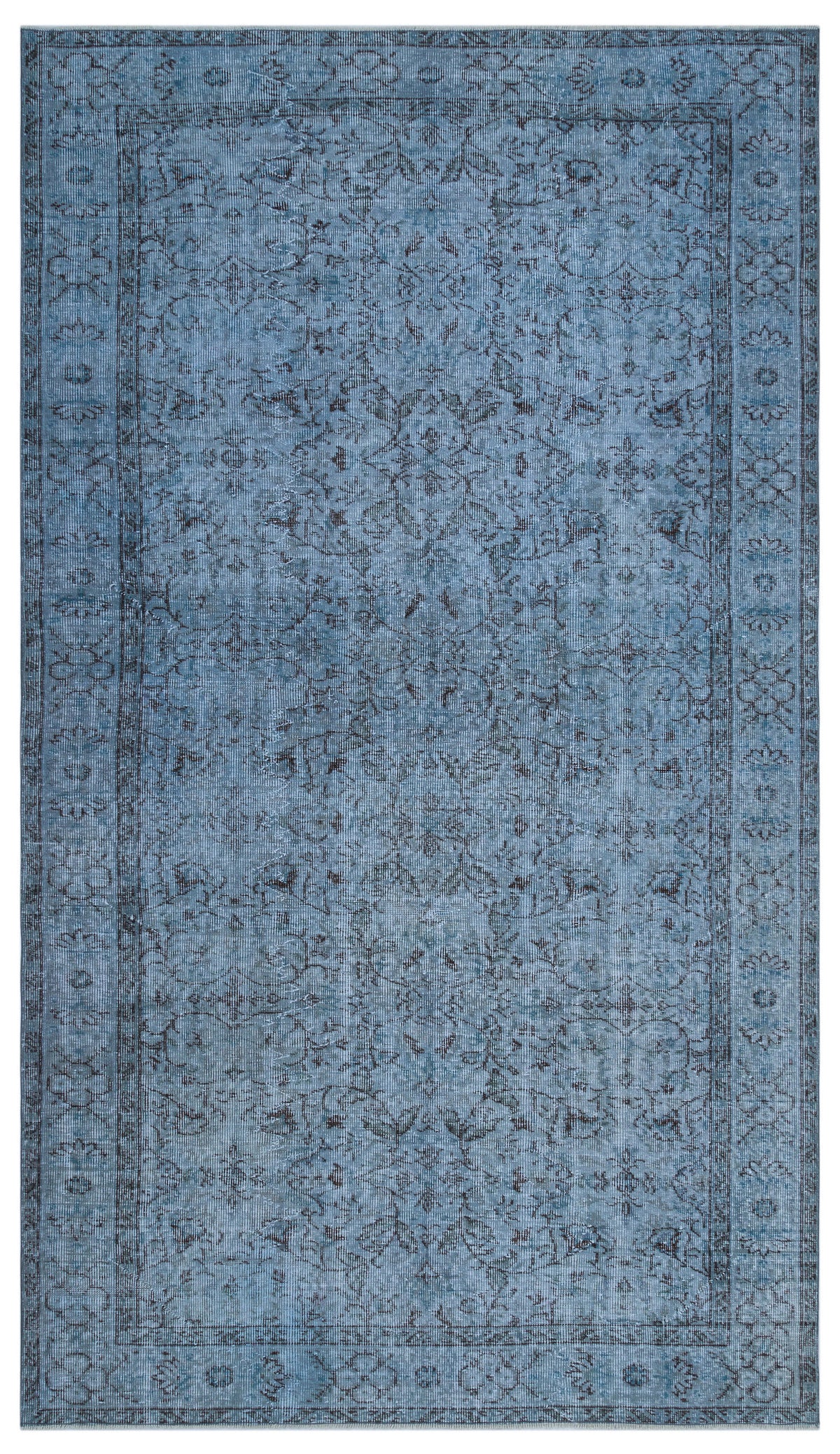 Blue Over Dyed Vintage Rug 5&#39;5&#39;&#39; x 9&#39;7&#39;&#39; ft 166 x 292 cm
