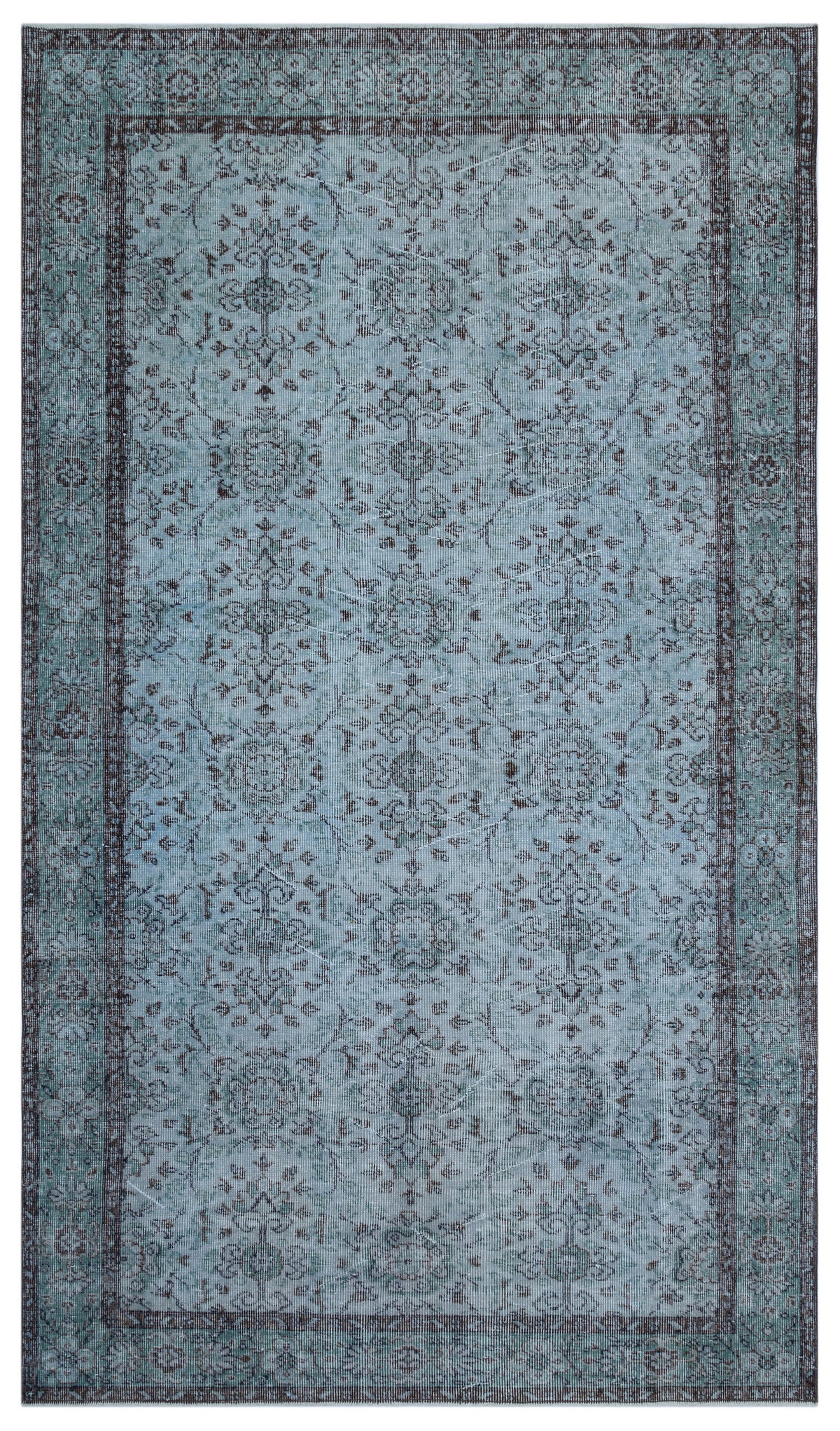 Blue Over Dyed Vintage Rug 5&#39;4&#39;&#39; x 9&#39;2&#39;&#39; ft 162 x 280 cm