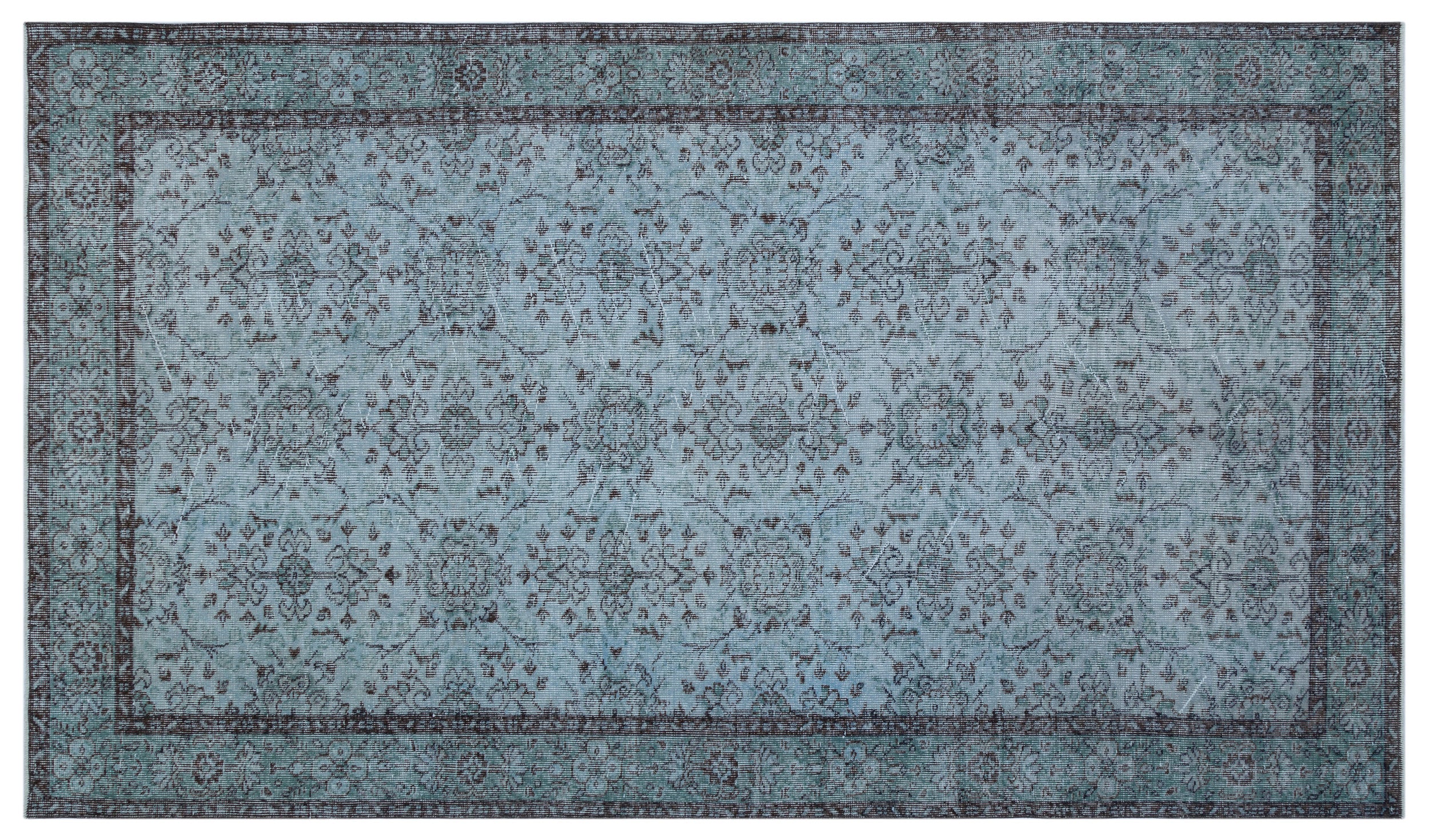 Blue Over Dyed Vintage Rug 5'4'' x 9'2'' ft 162 x 280 cm