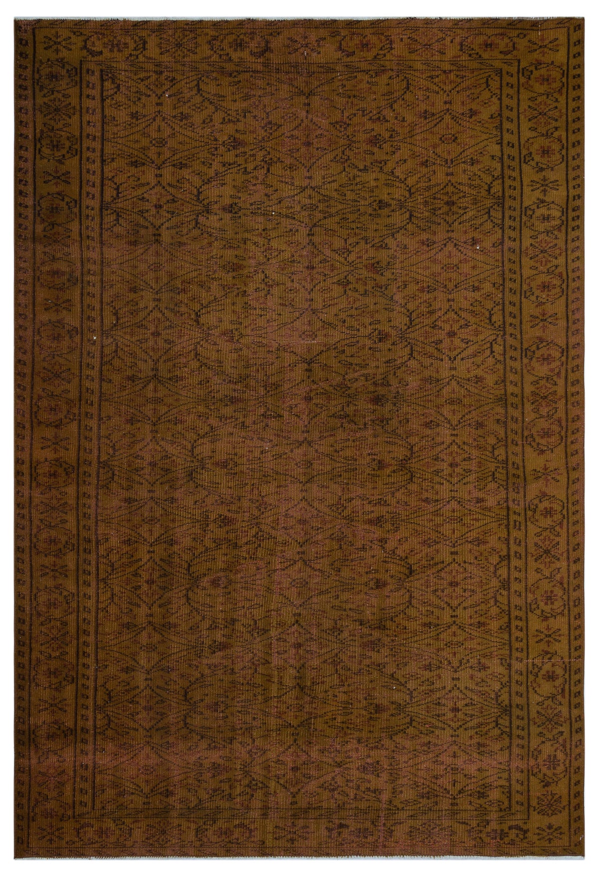 Brown Over Dyed Vintage Rug 6&#39;0&#39;&#39; x 8&#39;11&#39;&#39; ft 184 x 272 cm