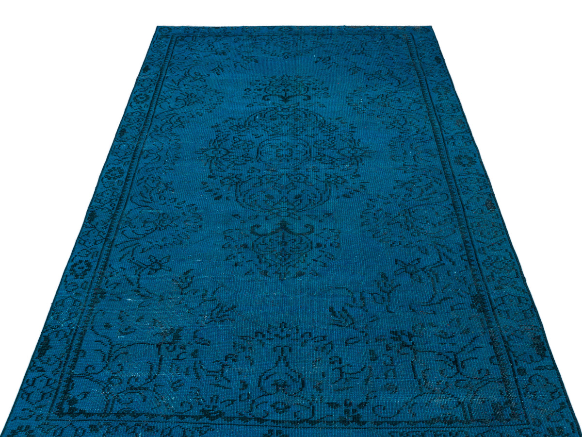 Turquoise  Over Dyed Vintage Rug 4&#39;10&#39;&#39; x 8&#39;7&#39;&#39; ft 148 x 262 cm
