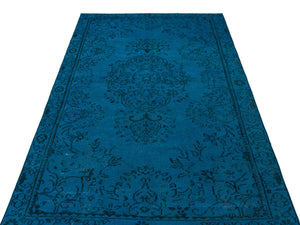 Turquoise  Over Dyed Vintage Rug 4'10'' x 8'7'' ft 148 x 262 cm