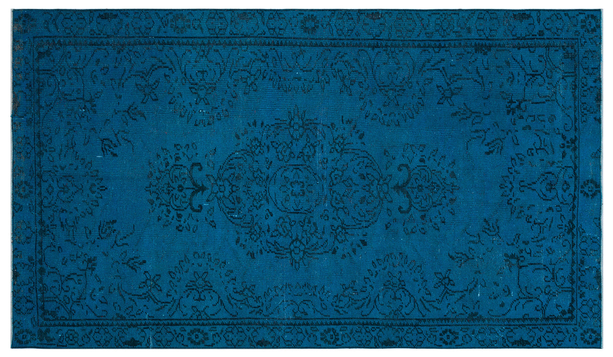 Turquoise  Over Dyed Vintage Rug 4&#39;10&#39;&#39; x 8&#39;7&#39;&#39; ft 148 x 262 cm