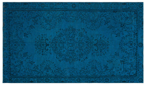 Turquoise  Over Dyed Vintage Rug 4'10'' x 8'7'' ft 148 x 262 cm