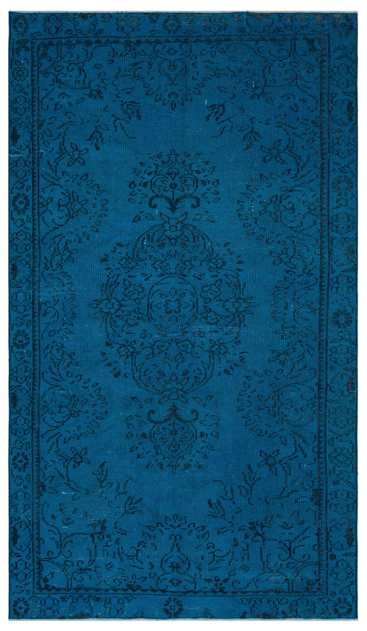 Turquoise  Over Dyed Vintage Rug 4&#39;10&#39;&#39; x 8&#39;7&#39;&#39; ft 148 x 262 cm