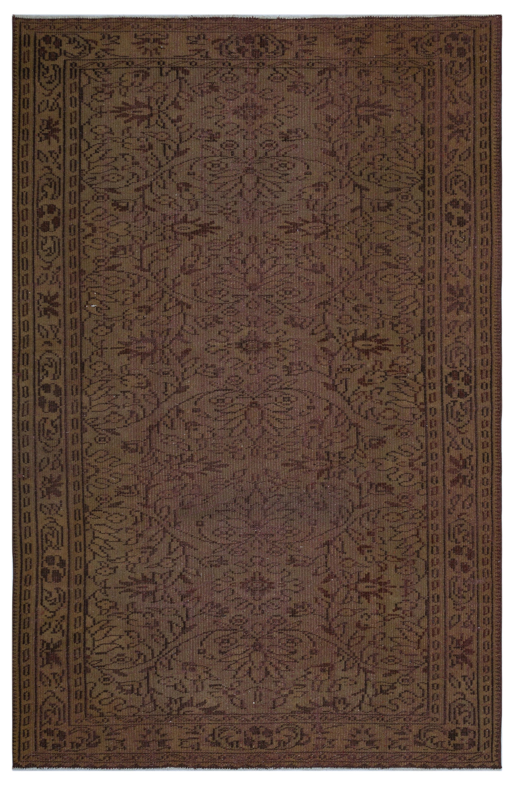 Brown Over Dyed Vintage Rug 5'9'' x 8'8'' ft 174 x 264 cm