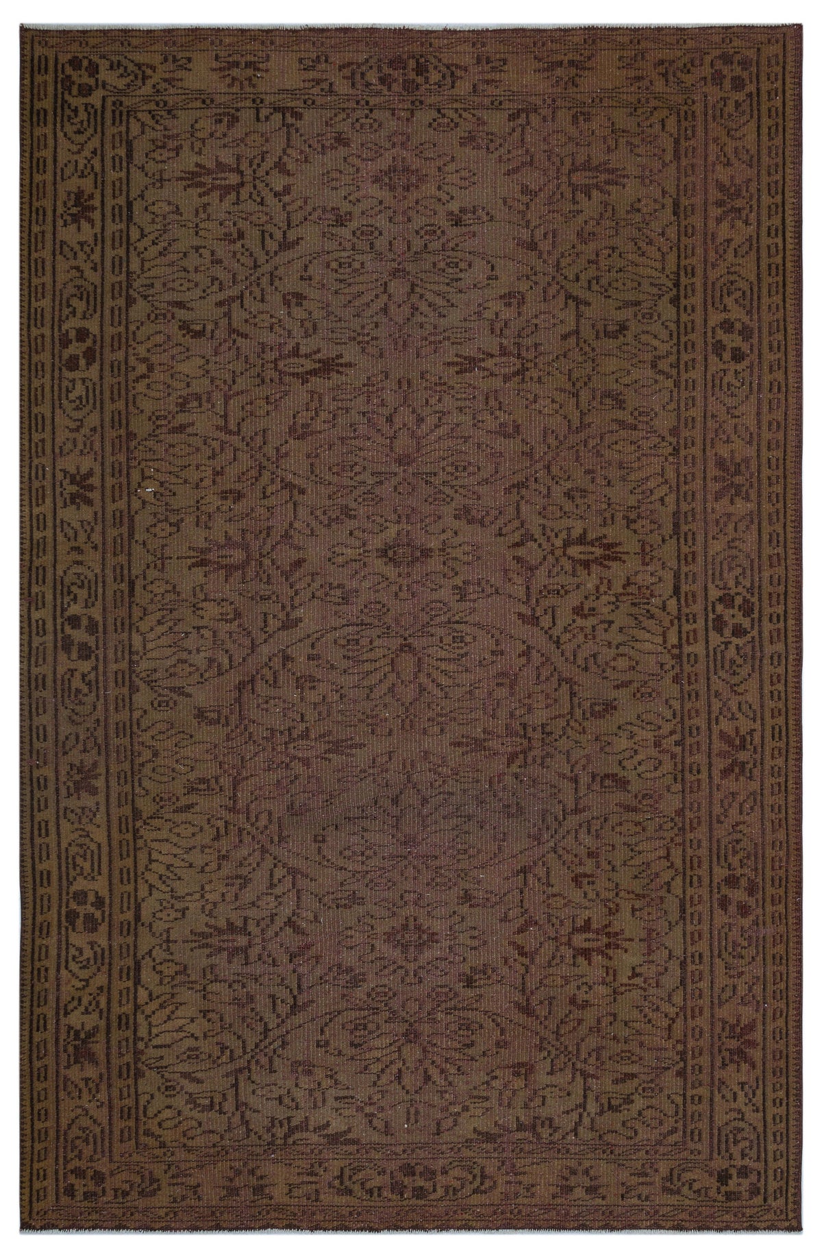 Brown Over Dyed Vintage Rug 5&#39;9&#39;&#39; x 8&#39;8&#39;&#39; ft 174 x 264 cm