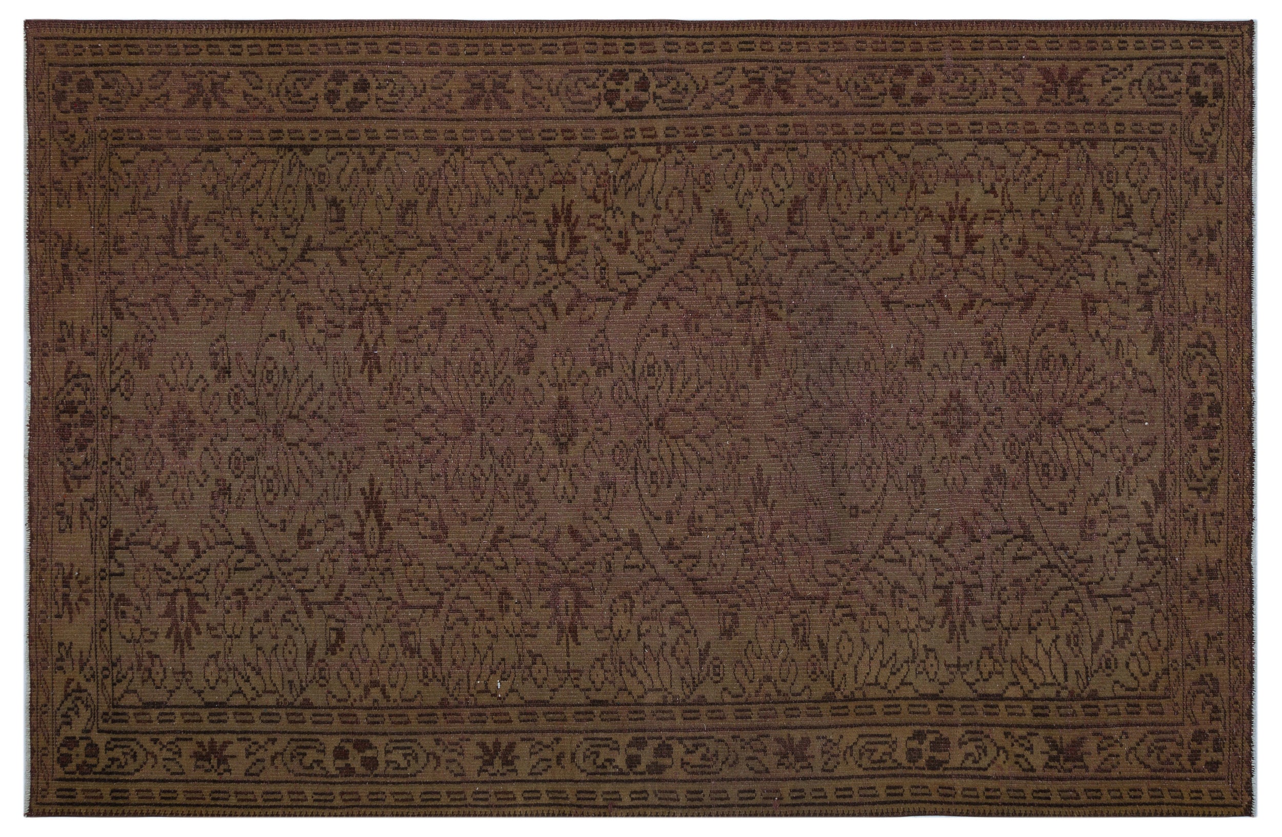 Brown Over Dyed Vintage Rug 5'9'' x 8'8'' ft 174 x 264 cm