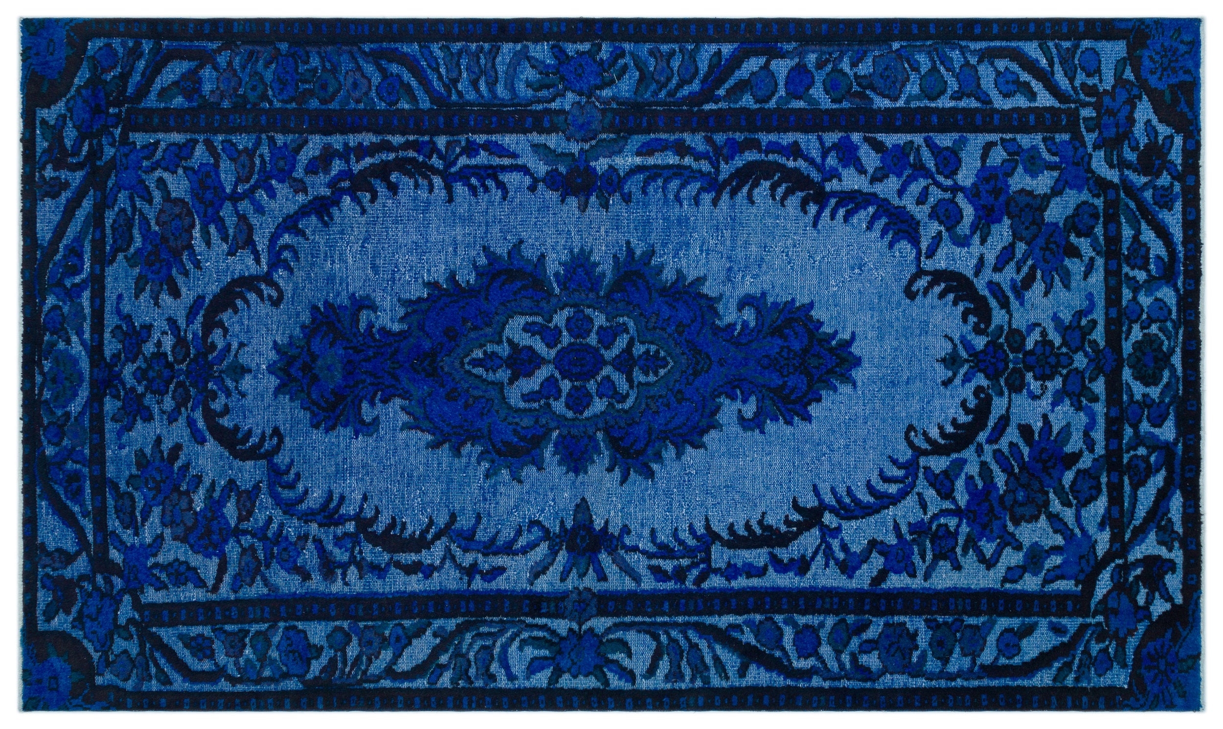 Blue Over Dyed Carved Rug 5'6'' x 9'5'' ft 167 x 286 cm