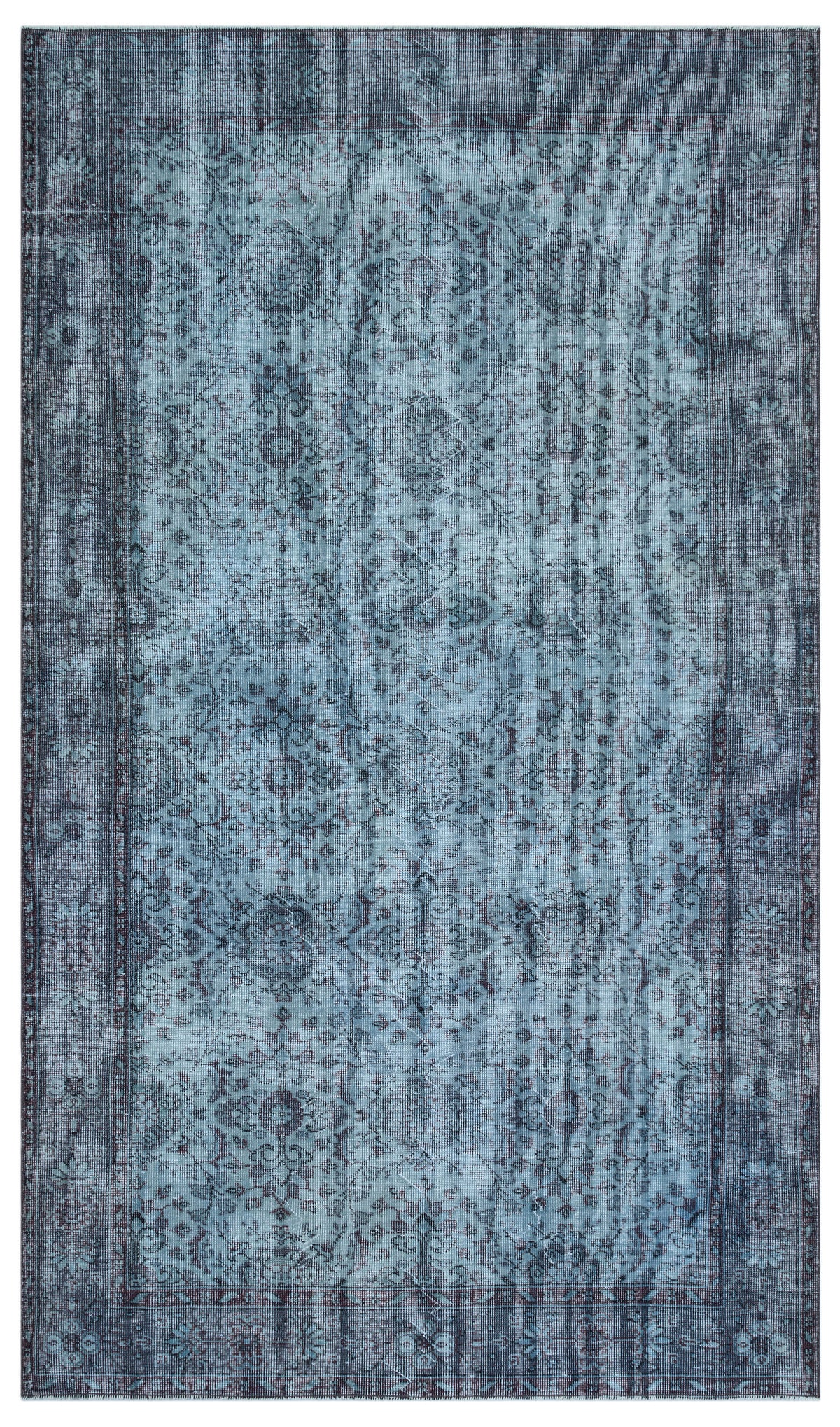 Blue Over Dyed Vintage Rug 5&#39;7&#39;&#39; x 9&#39;6&#39;&#39; ft 170 x 290 cm