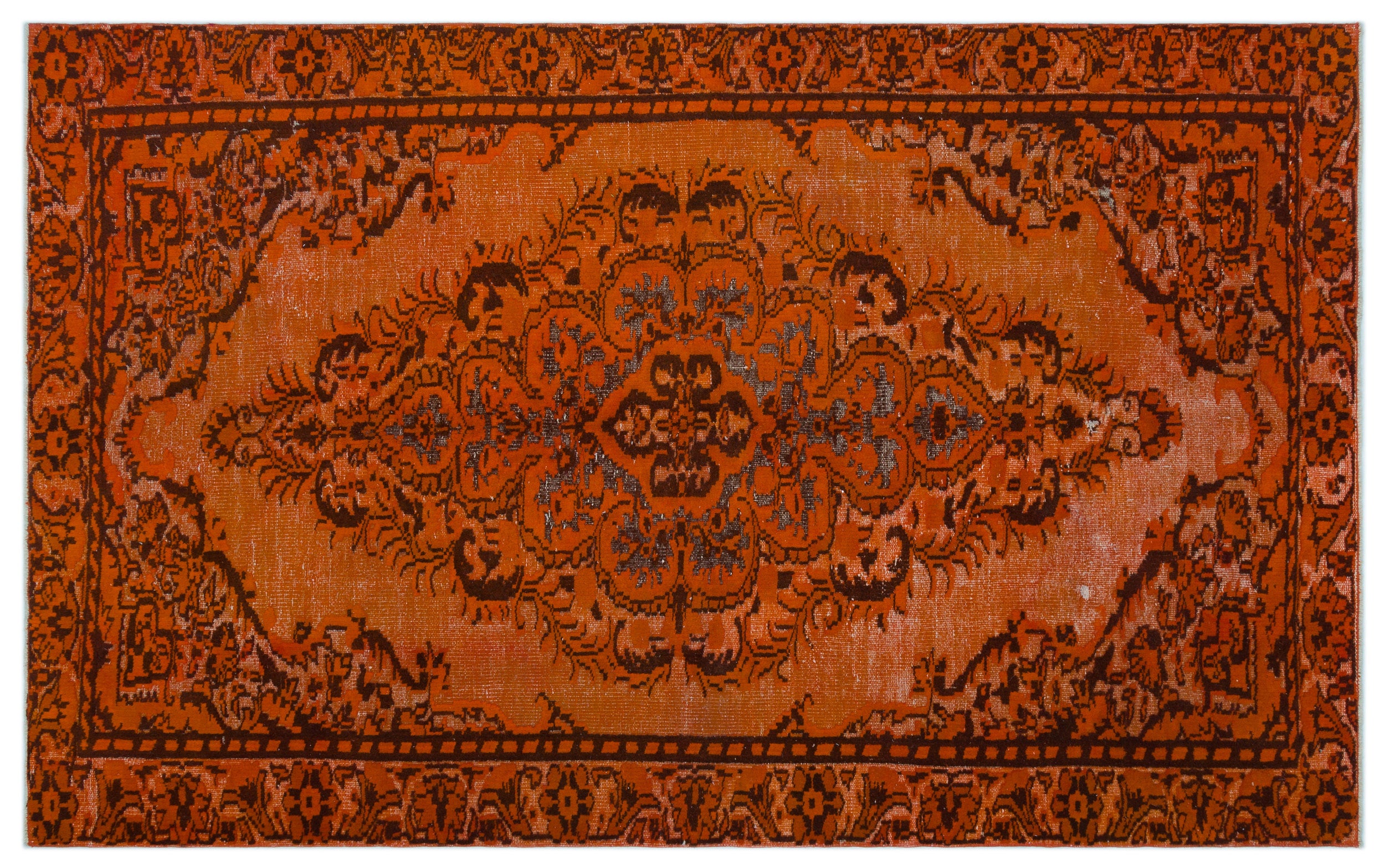 Orange Over Dyed Carved Rug 5'7'' x 9'2'' ft 170 x 280 cm