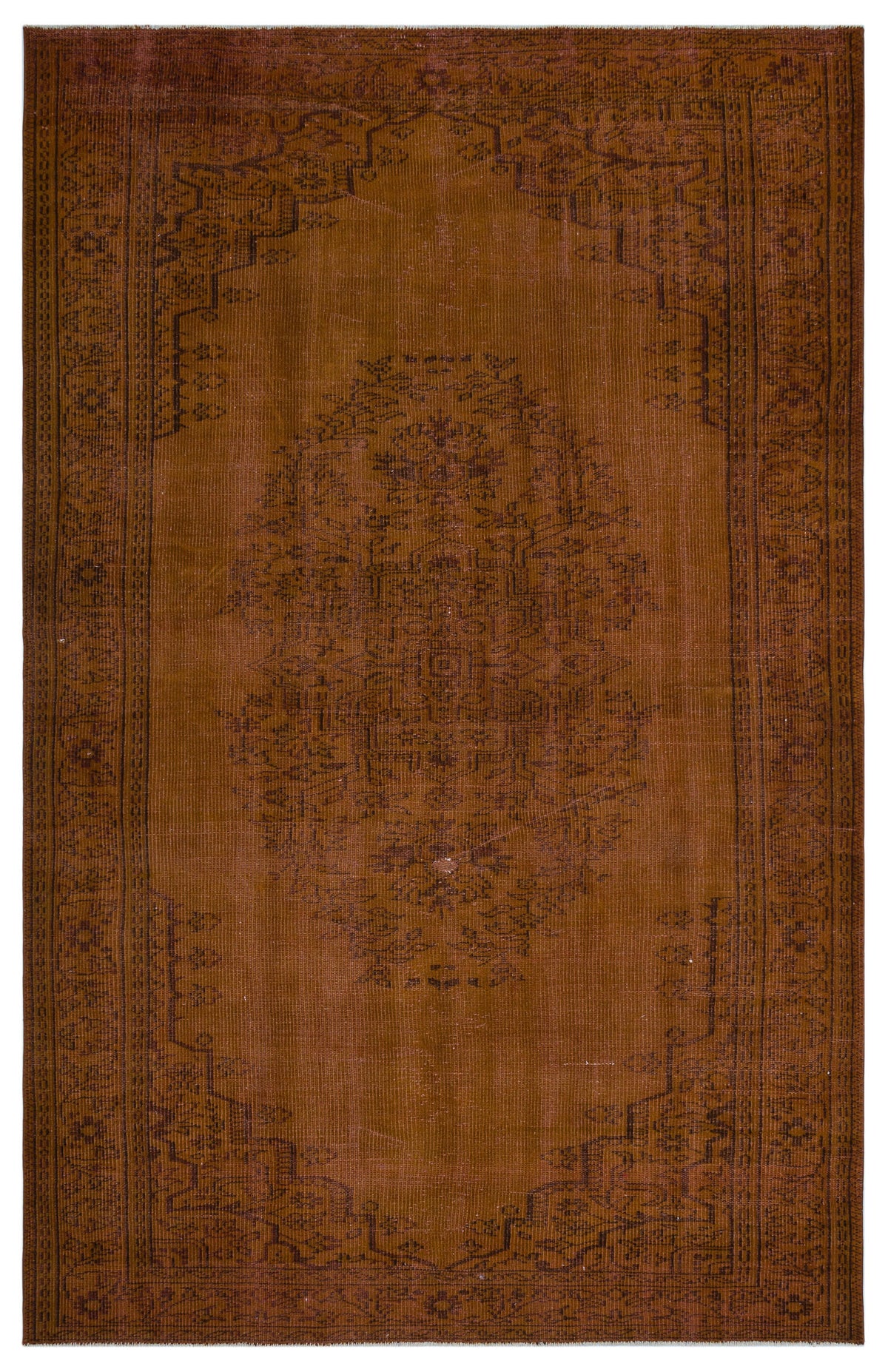 Brown Over Dyed Vintage Rug 5&#39;5&#39;&#39; x 8&#39;5&#39;&#39; ft 165 x 257 cm