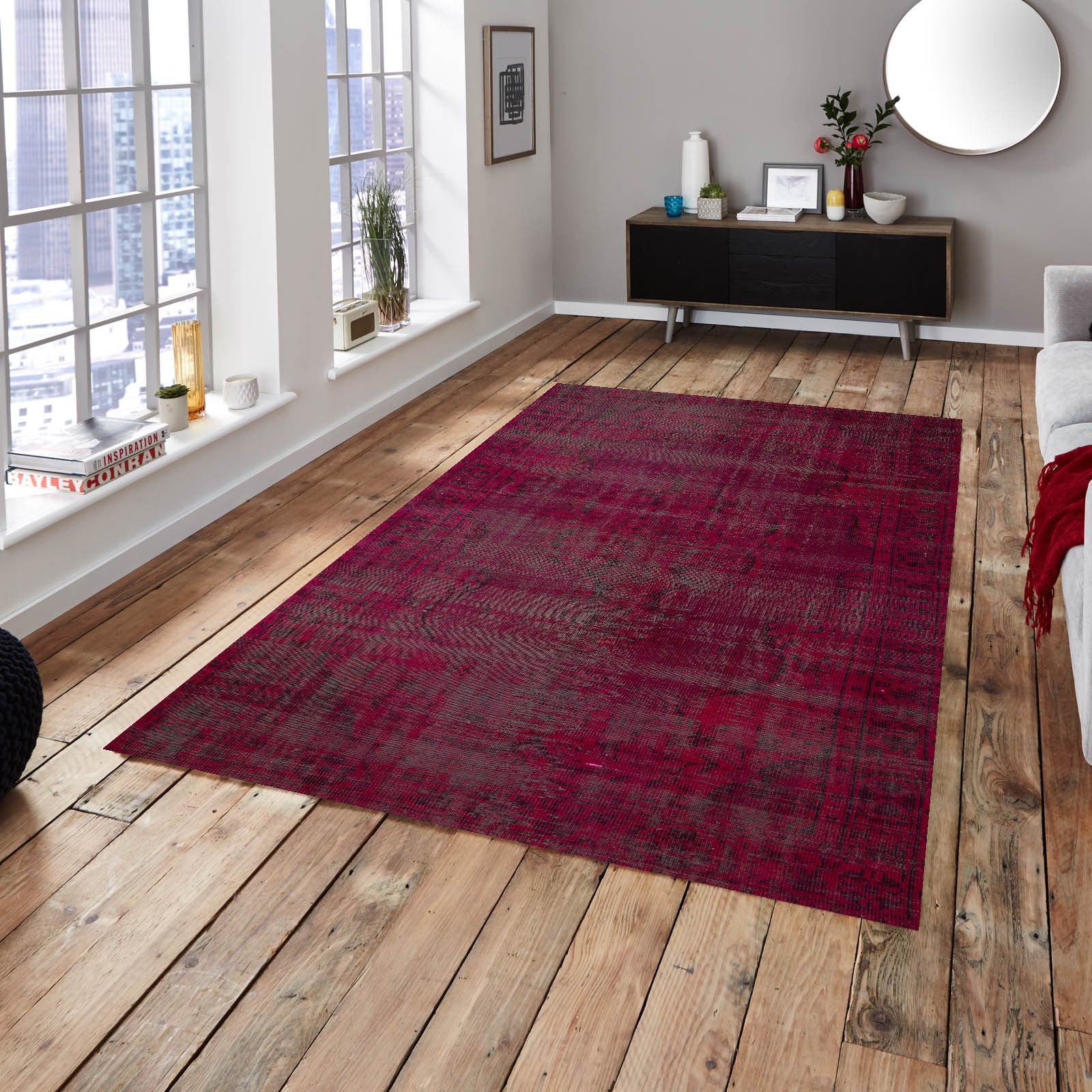 Red Over Dyed Rug  I Traditional Design Rug | Turkish Rug | Hand Weaving Rug  | Bedroom Rug | Wool Rug | Vintage Rug | Tumbled Rug  | Naturel Rug | Boho Rug I 5'9'' x 9'6'' ft 176 x 290 cm