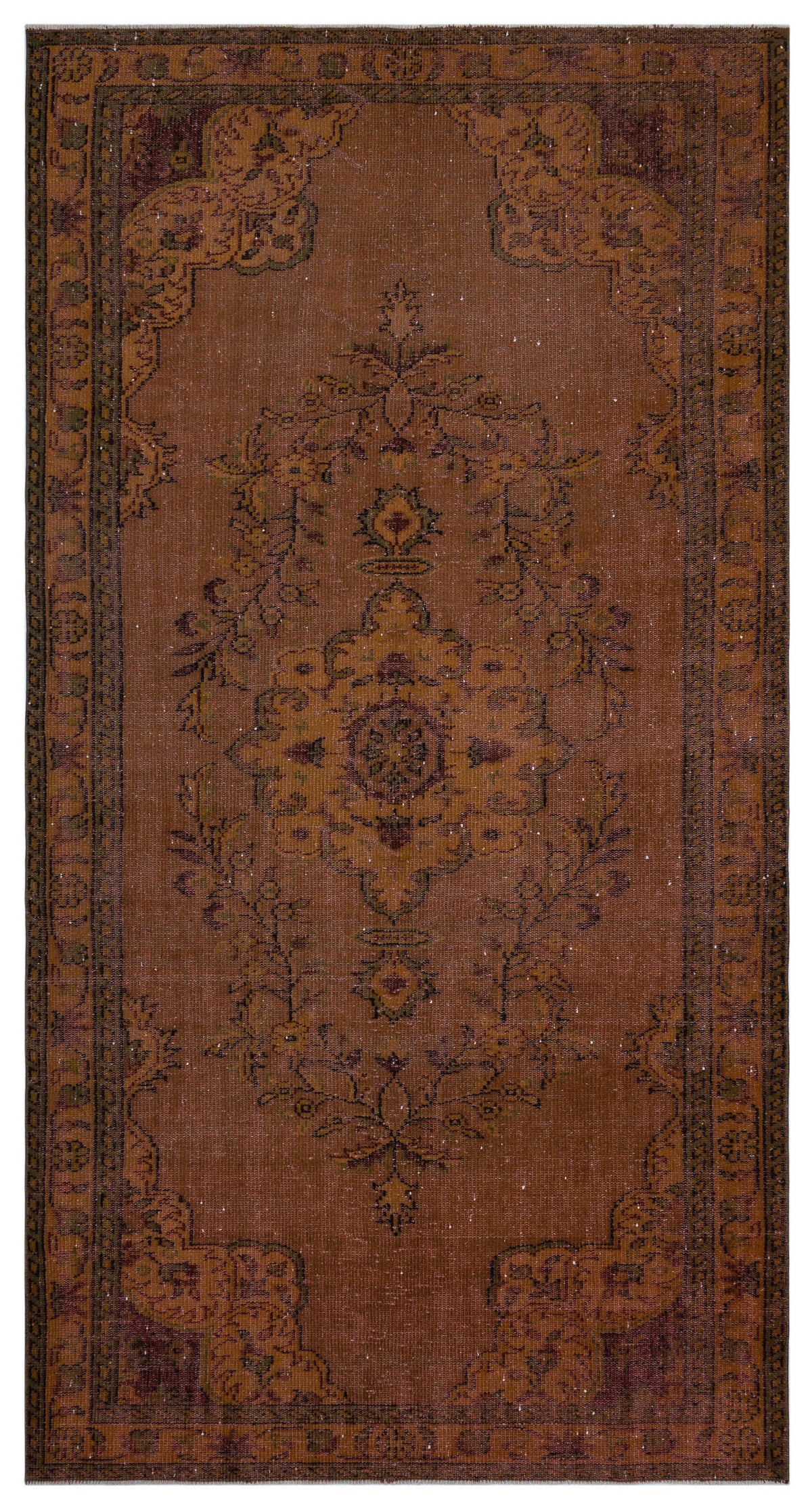Brown Over Dyed Vintage Rug 5&#39;3&#39;&#39; x 10&#39;0&#39;&#39; ft 160 x 306 cm