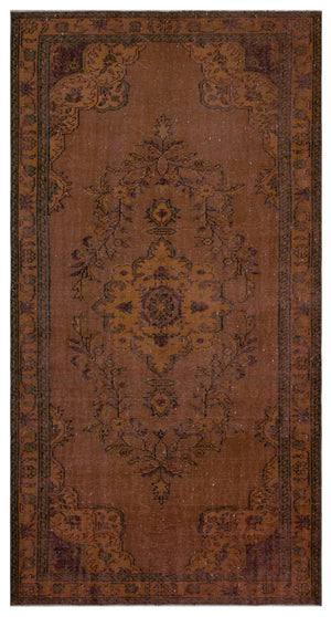 Brown Over Dyed Vintage Rug 5'3'' x 10'0'' ft 160 x 306 cm