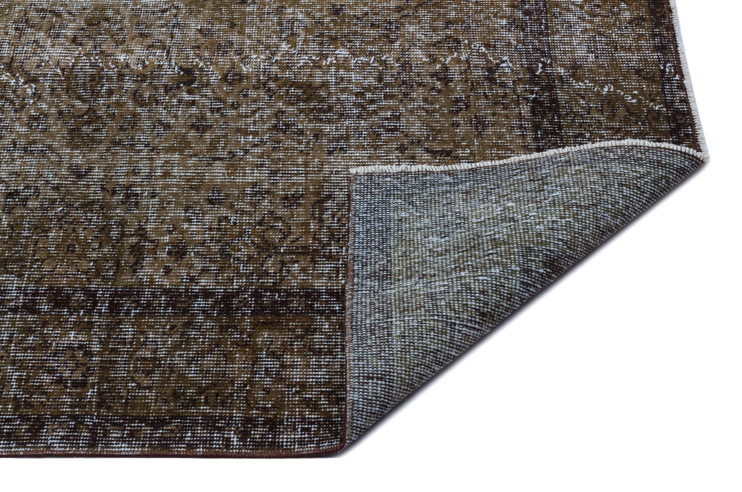 Brown Over Dyed Vintage Rug 5'8'' x 9'4'' ft 173 x 284 cm