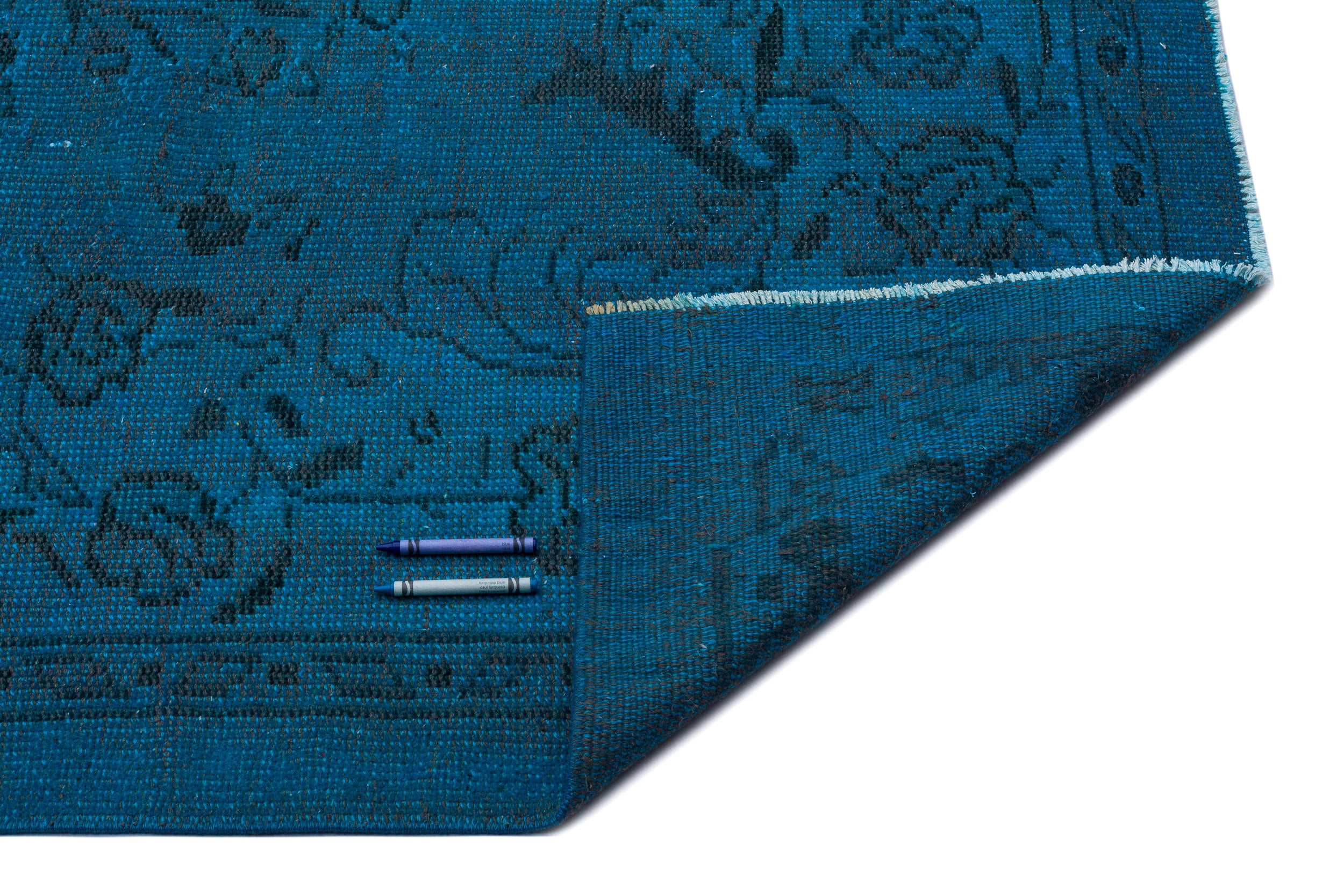 Turquoise  Over Dyed Vintage Rug 5'7'' x 9'1'' ft 170 x 278 cm