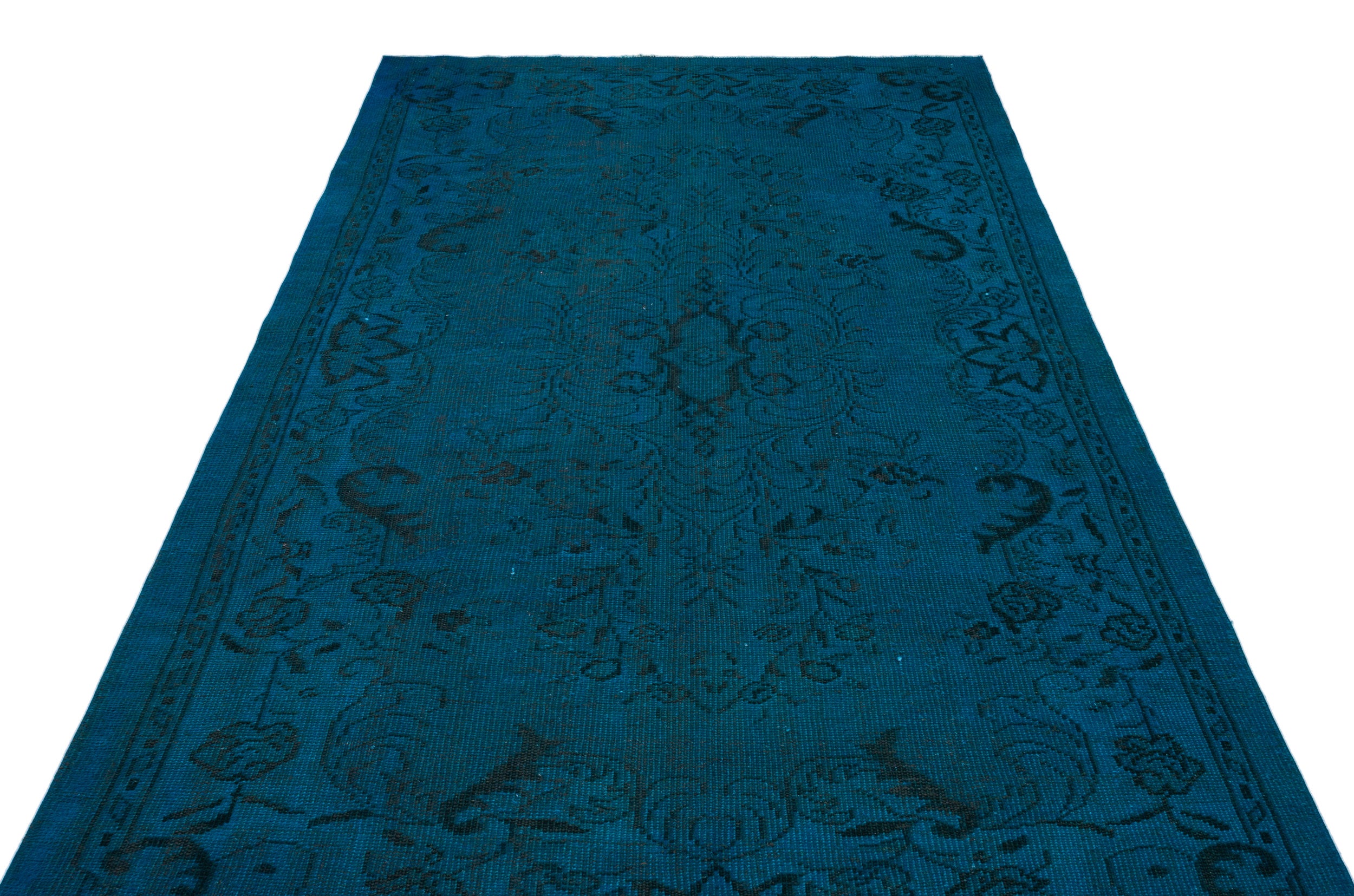 Turquoise  Over Dyed Vintage Rug 5'7'' x 9'1'' ft 170 x 278 cm