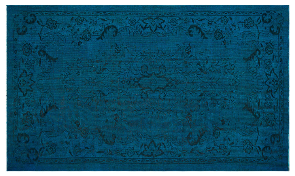 Turquoise  Over Dyed Vintage Rug 5'7'' x 9'1'' ft 170 x 278 cm