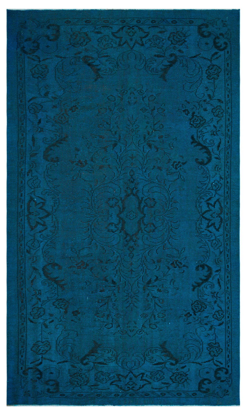 Turquoise  Over Dyed Vintage Rug 5'7'' x 9'1'' ft 170 x 278 cm