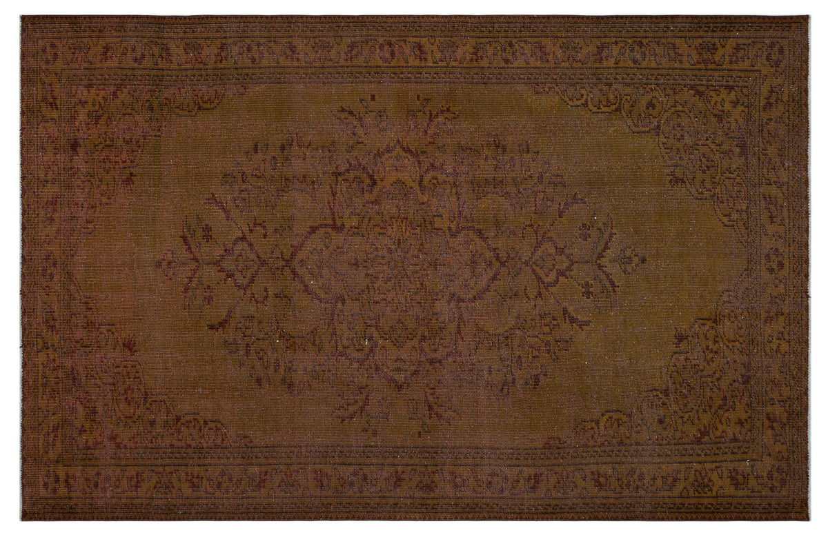 Brown Over Dyed Vintage Rug 5&#39;9&#39;&#39; x 8&#39;12&#39;&#39; ft 175 x 274 cm