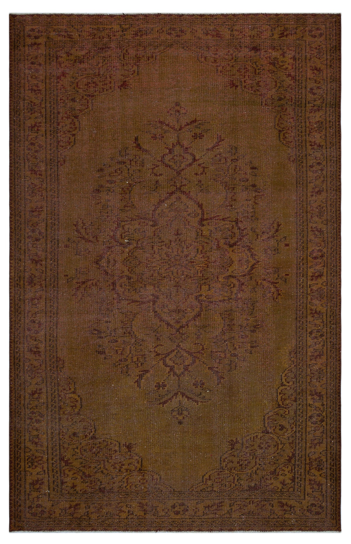 Brown Over Dyed Vintage Rug 5&#39;9&#39;&#39; x 8&#39;12&#39;&#39; ft 175 x 274 cm
