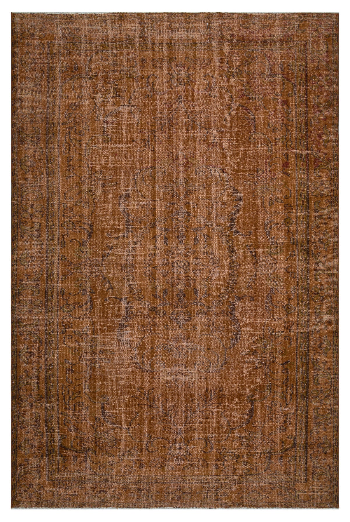 Brown Over Dyed Vintage Rug 6&#39;1&#39;&#39; x 8&#39;11&#39;&#39; ft 186 x 273 cm