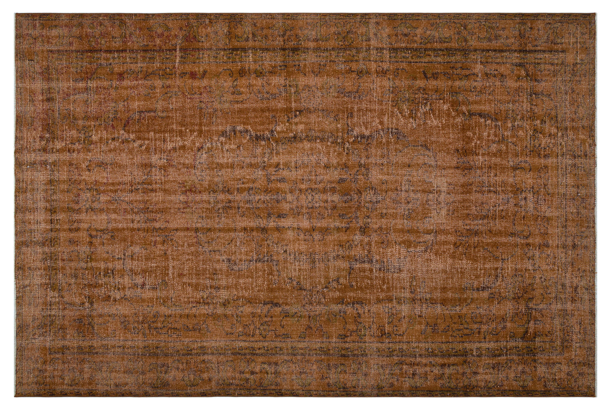Brown Over Dyed Vintage Rug 6&#39;1&#39;&#39; x 8&#39;11&#39;&#39; ft 186 x 273 cm