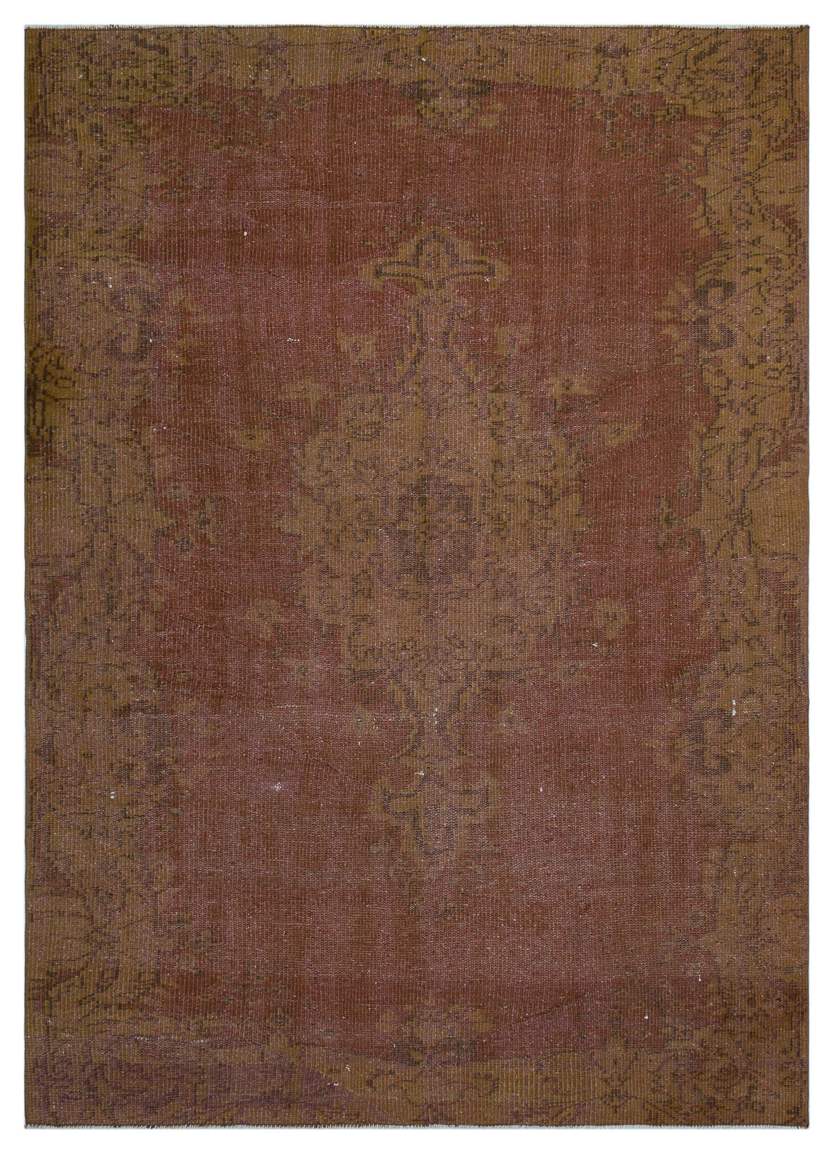 Brown Over Dyed Vintage Rug 5&#39;2&#39;&#39; x 7&#39;7&#39;&#39; ft 157 x 232 cm