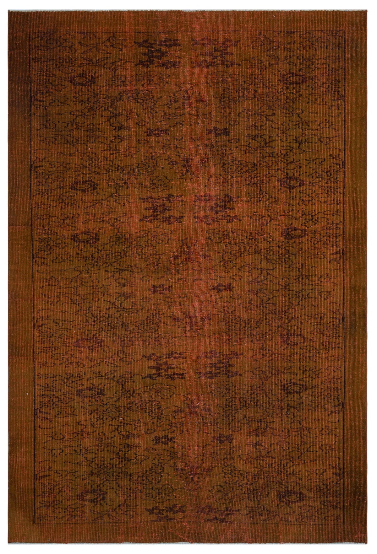 Brown Over Dyed Vintage Rug 6&#39;2&#39;&#39; x 9&#39;1&#39;&#39; ft 187 x 278 cm