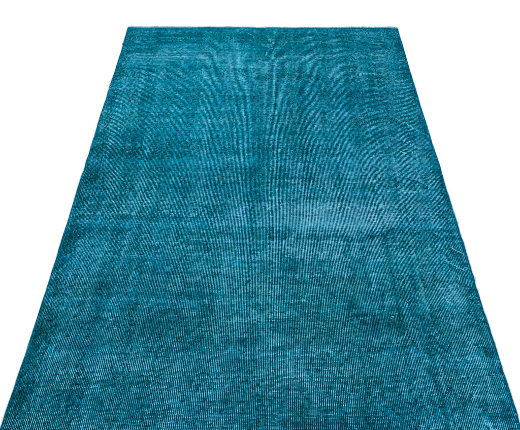 Turquoise  Over Dyed Vintage Rug 3'9'' x 6'8'' ft 115 x 203 cm