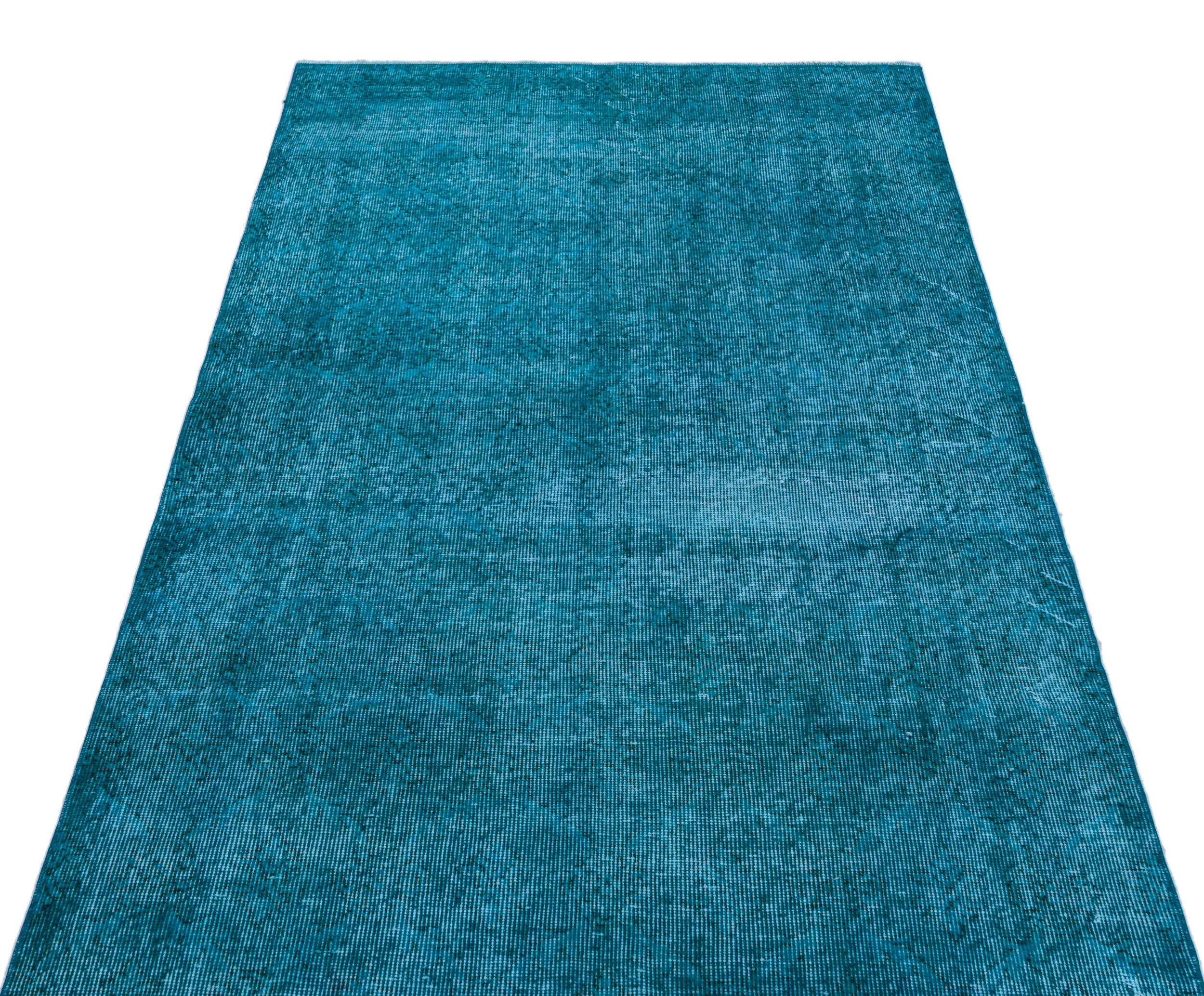 Turquoise  Over Dyed Vintage Rug 3'9'' x 6'8'' ft 115 x 203 cm