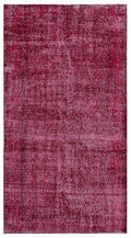 Red Over Dyed Vintage Rug 3'6'' x 6'9'' ft 106 x 206 cm