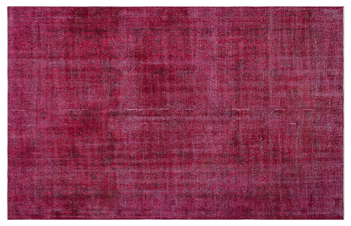Red Over Dyed Vintage Rug 6&#39;2&#39;&#39; x 9&#39;8&#39;&#39; ft 188 x 294 cm