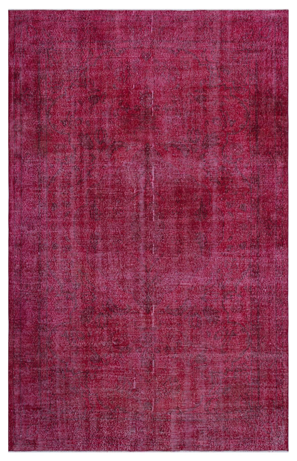 Red Over Dyed Vintage Rug 6&#39;2&#39;&#39; x 9&#39;8&#39;&#39; ft 188 x 294 cm