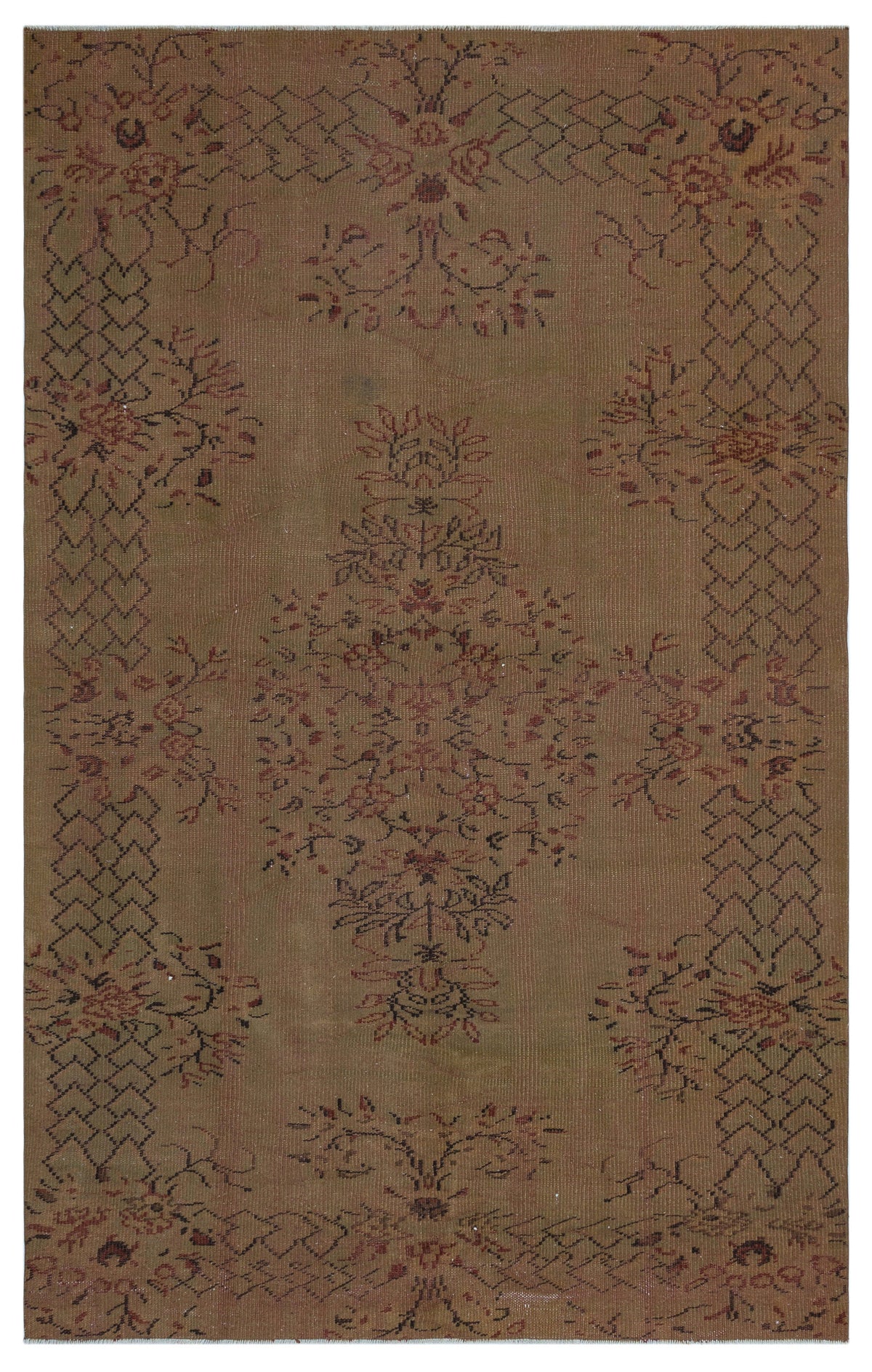 Brown Over Dyed Vintage Rug 5&#39;3&#39;&#39; x 8&#39;4&#39;&#39; ft 159 x 253 cm