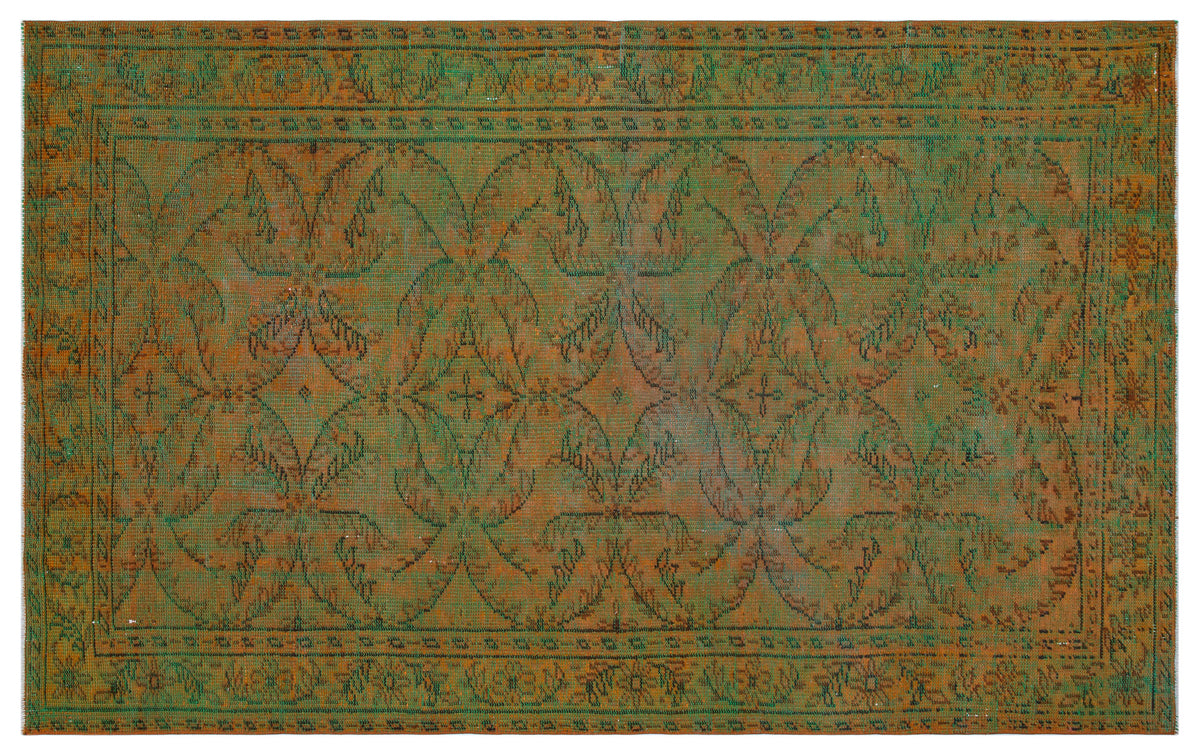 Green Over Dyed Vintage Rug 5&#39;5&#39;&#39; x 8&#39;6&#39;&#39; ft 166 x 258 cm