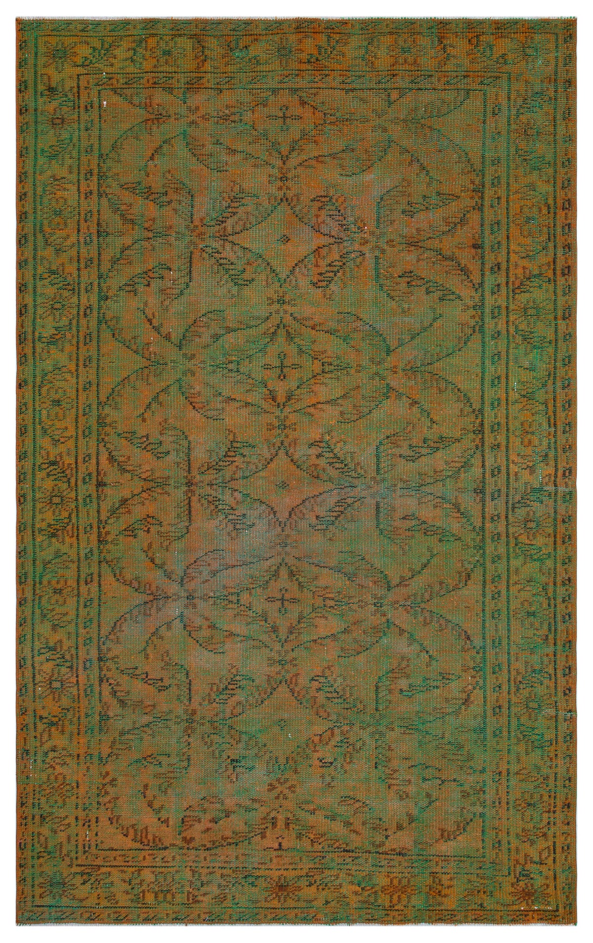 Green Over Dyed Vintage Rug 5&#39;5&#39;&#39; x 8&#39;6&#39;&#39; ft 166 x 258 cm