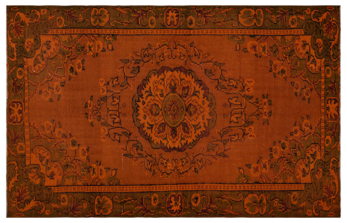 Orange Over Dyed Vintage Rug 5&#39;7&#39;&#39; x 8&#39;6&#39;&#39; ft 170 x 259 cm
