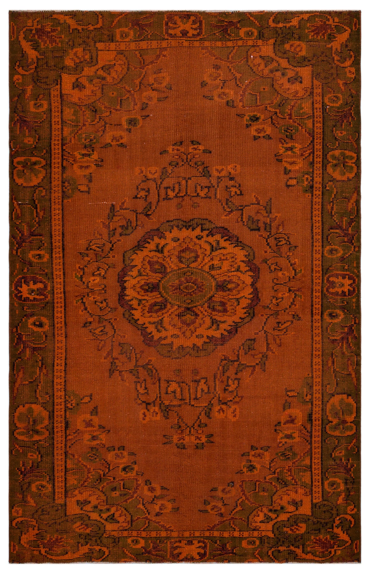 Orange Over Dyed Vintage Rug 5&#39;7&#39;&#39; x 8&#39;6&#39;&#39; ft 170 x 259 cm