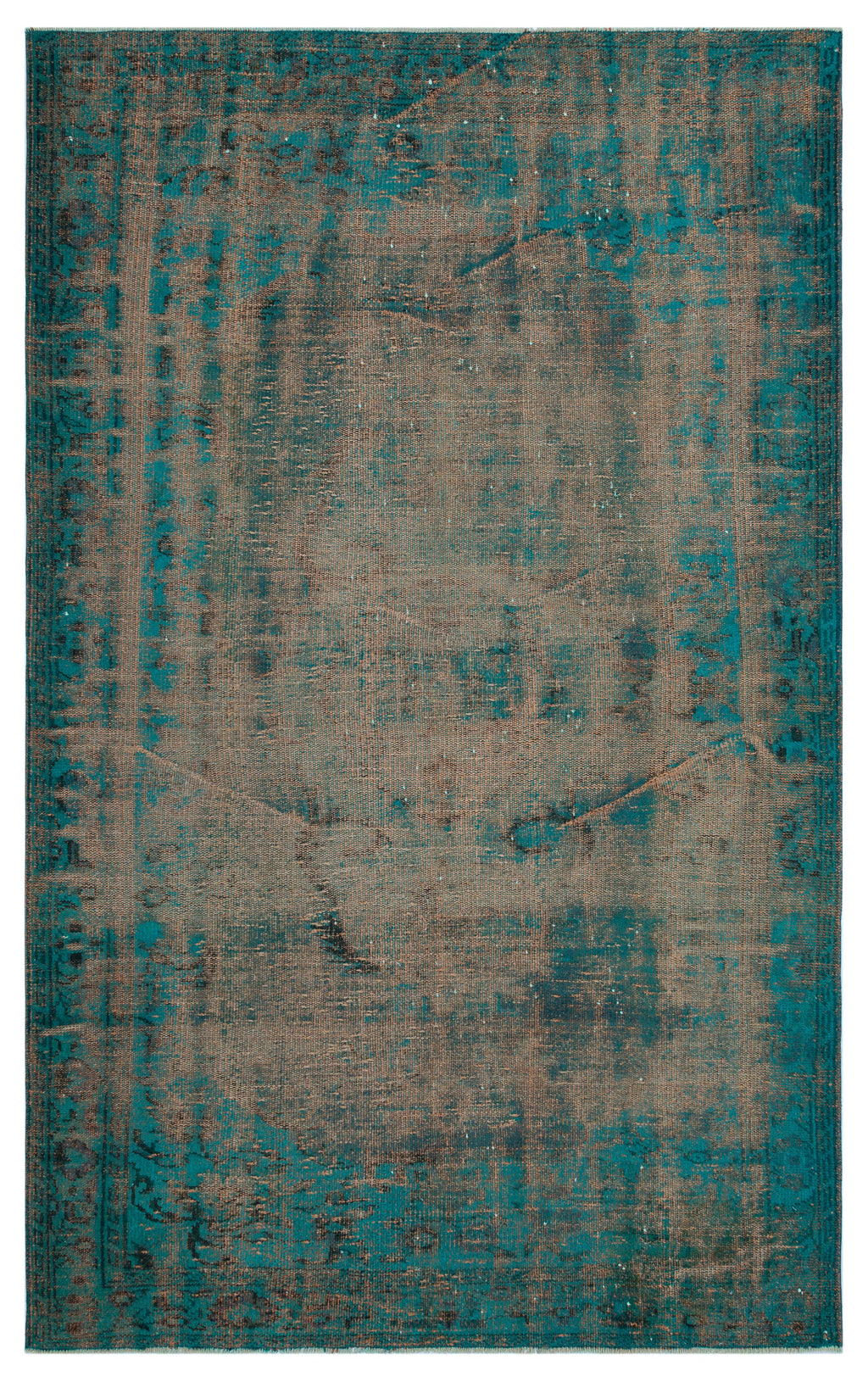 Turquoise  Over Dyed Vintage Rug 5'6'' x 8'9'' ft 168 x 266 cm