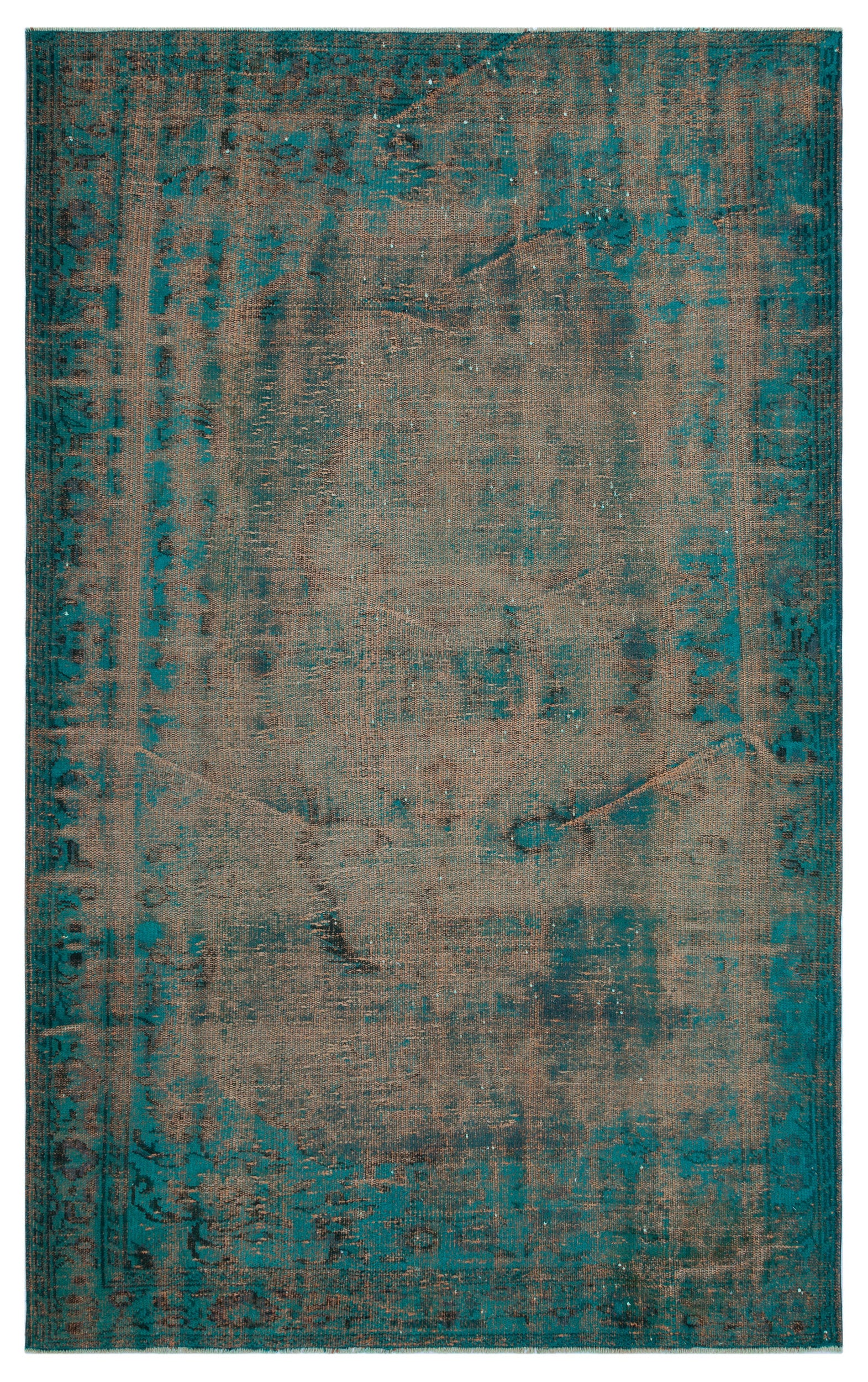 Turquoise  Over Dyed Vintage Rug 5'6'' x 8'9'' ft 168 x 266 cm