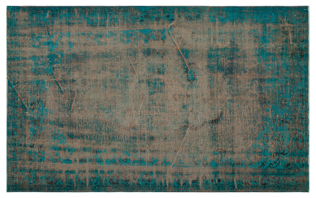 Turquoise  Over Dyed Vintage Rug 5'6'' x 8'9'' ft 168 x 266 cm
