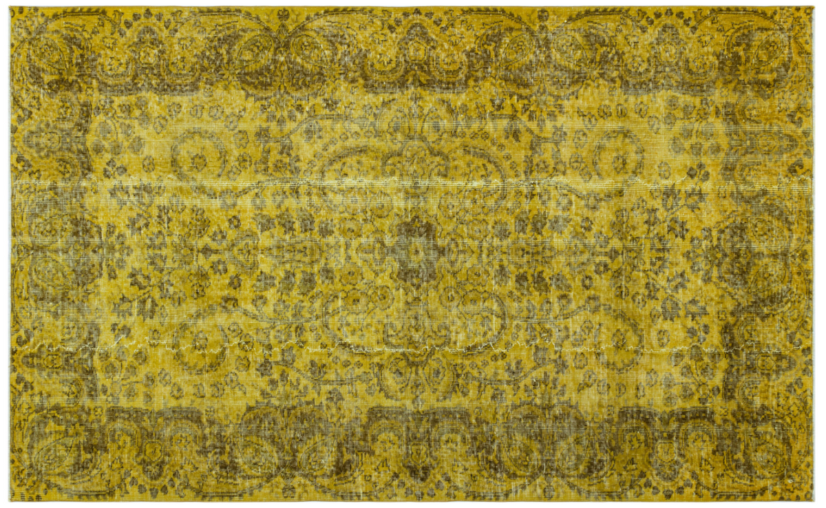 Retro Design Yellow Over Dyed Vintage Rug 5&#39;1&#39;&#39; x 8&#39;4&#39;&#39; ft 156 x 255 cm