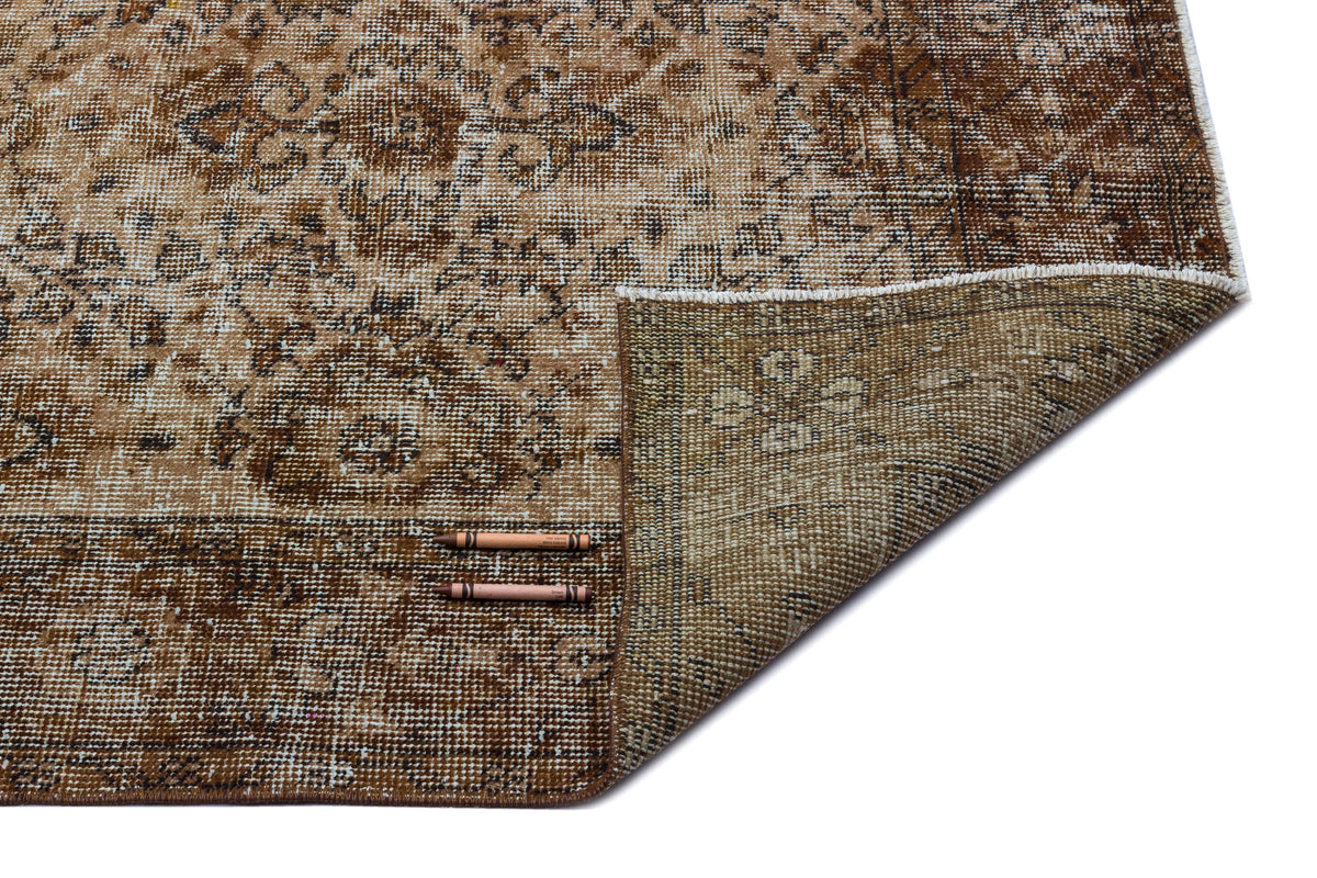 Brown Over Dyed Vintage Rug 5&#39;7&#39;&#39; x 9&#39;3&#39;&#39; ft 170 x 282 cm